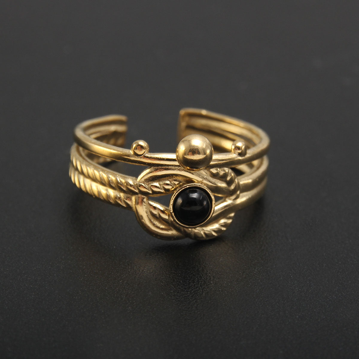 Baroque Style Solid Color Stainless Steel Plating Inlay Natural Stone Gold Plated Open Rings