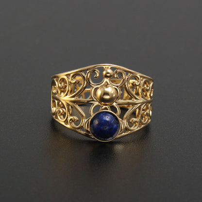 Baroque Style Solid Color Stainless Steel Plating Inlay Natural Stone Gold Plated Open Rings