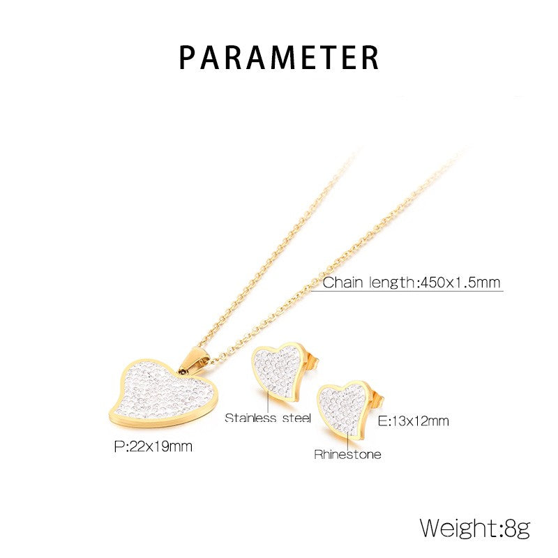 Simple Style Shiny Heart Shape Titanium Steel Plating Inlay 18k Gold Plated Jewelry Set