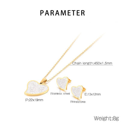 Simple Style Shiny Heart Shape Titanium Steel Plating Inlay 18k Gold Plated Jewelry Set