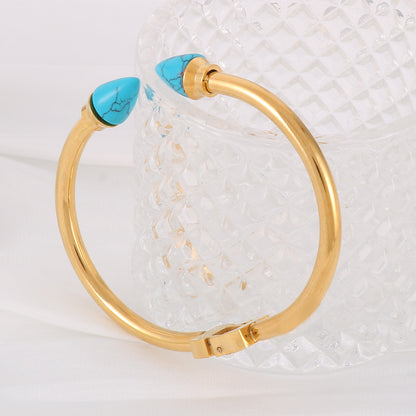 Retro Round Turquoise Titanium Steel Plating 18k Gold Plated