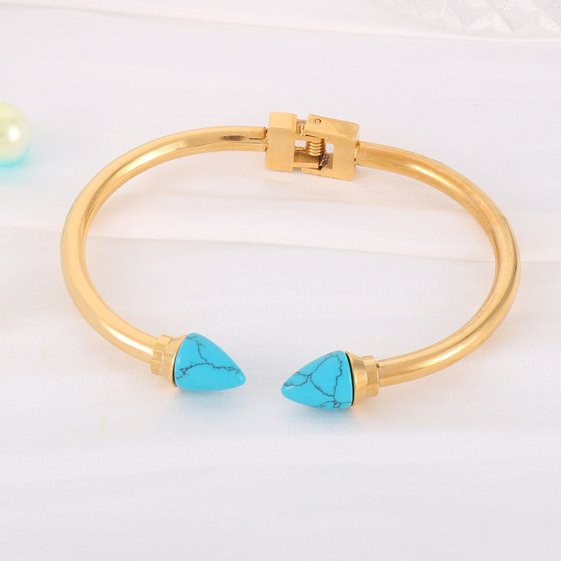 Retro Round Turquoise Titanium Steel Plating 18k Gold Plated