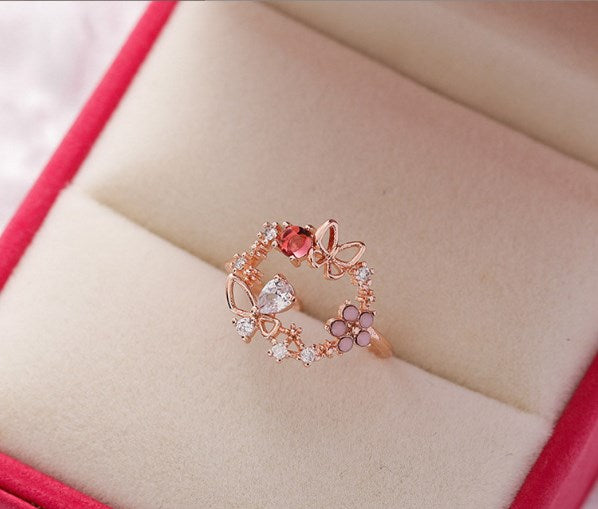 Simple Style Flower Copper Inlay Zircon Rings