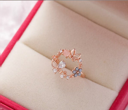 Simple Style Flower Copper Inlay Zircon Rings