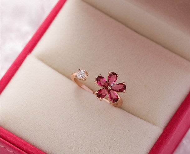 Simple Style Flower Copper Inlay Zircon Rings