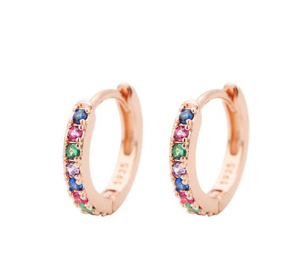 Fashion Round Brass Inlay Zircon Hoop Earrings 1 Pair