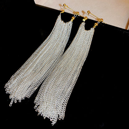 1 Piece 1 Pair Elegant Geometric Tassel Plating Chain Copper Drop Earrings