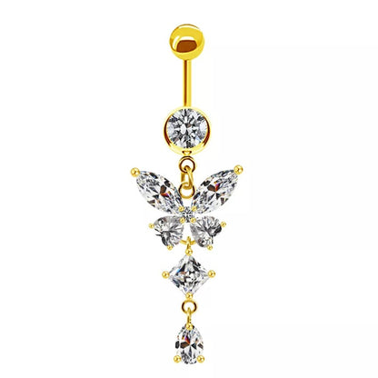 Simple Style Letter Butterfly Stainless Steel Alloy Copper Plating Inlay Alloy Zircon White Gold Plated Gold Plated Silver Plated Belly Ring