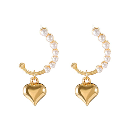 1 Pair Ig Style Heart Shape Flower Plating Inlay Alloy Artificial Pearls 14k Gold Plated Drop Earrings