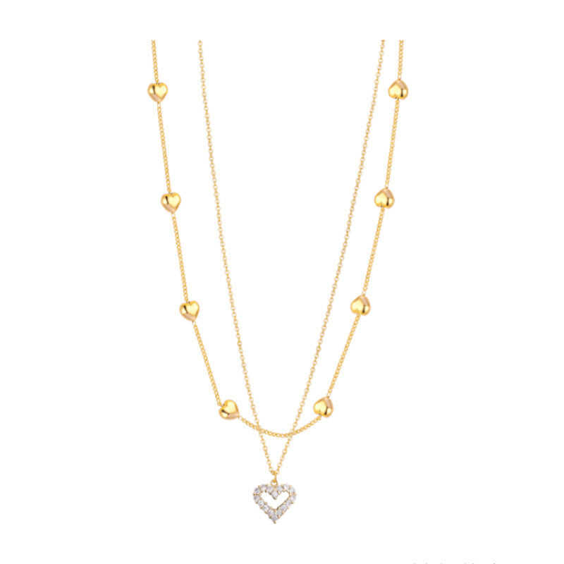 Ig Style Korean Style Heart Shape Gold Plated Rhinestones Alloy Iron Wholesale Layered Necklaces