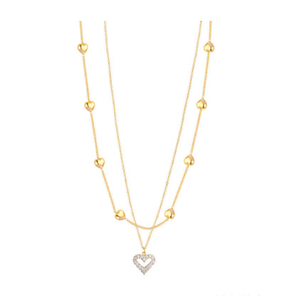 Ig Style Korean Style Heart Shape Gold Plated Rhinestones Alloy Iron Wholesale Layered Necklaces