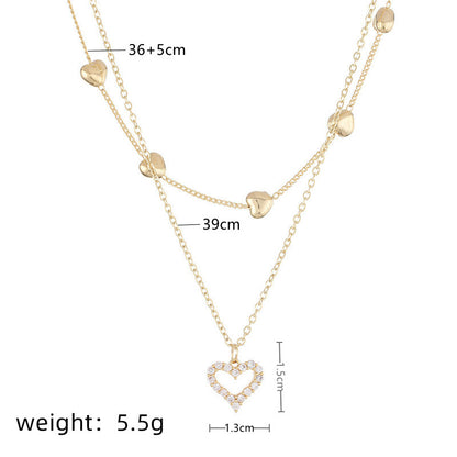 Ig Style Korean Style Heart Shape Gold Plated Rhinestones Alloy Iron Wholesale Layered Necklaces