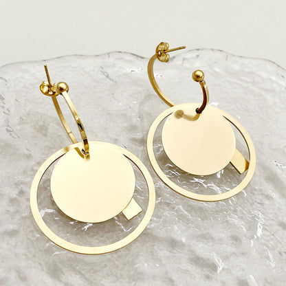 1 Pair Casual Retro Round Rectangle Polishing Plating Hollow Out Stainless Steel Gold Plated Drop Earrings