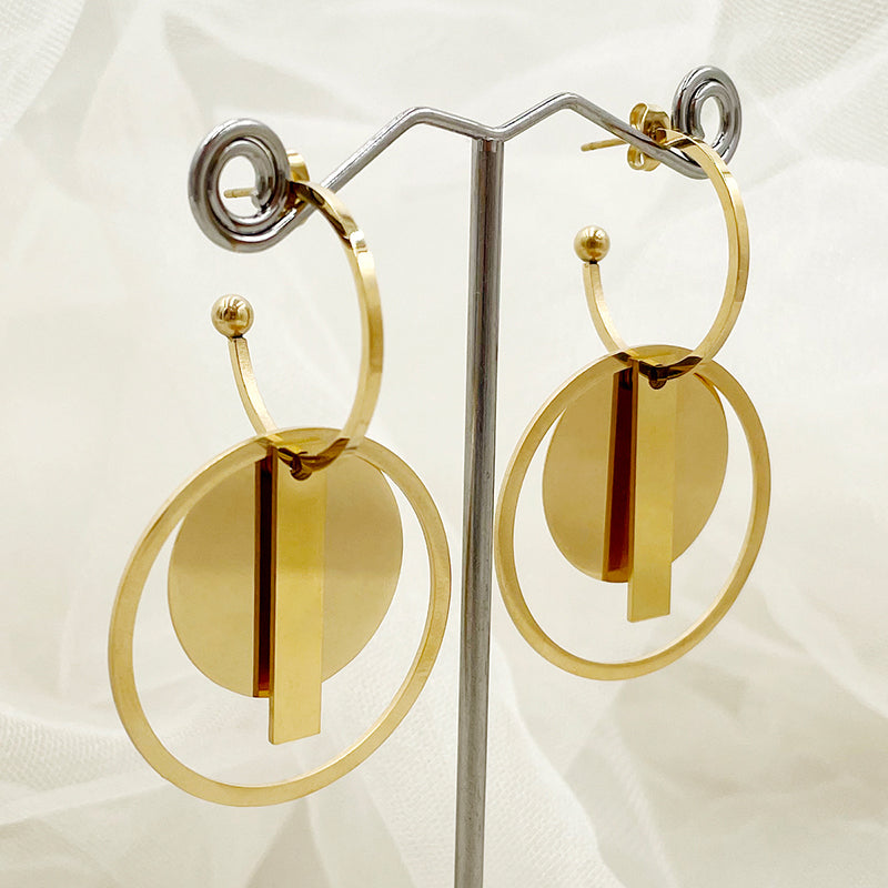 1 Pair Casual Retro Round Rectangle Polishing Plating Hollow Out Stainless Steel Gold Plated Drop Earrings