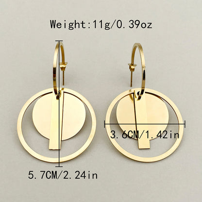 1 Pair Casual Retro Round Rectangle Polishing Plating Hollow Out Stainless Steel Gold Plated Drop Earrings