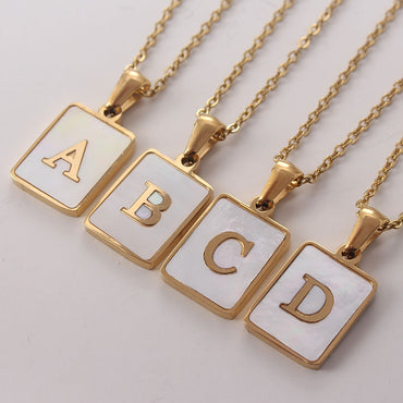 Hot Selling Fashion Stainless Steel Square Shell 26 Letter Necklace