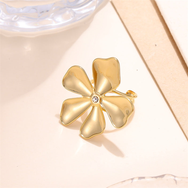 Vacation Butterfly Daisy Stainless Steel Plating 18k Gold Plated Open Rings