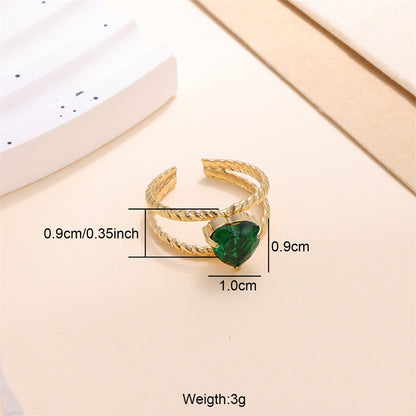 Commute Heart Shape Stainless Steel Plating Inlay Zircon 18k Gold Plated Open Rings