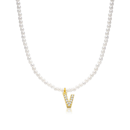 Basic Simple Style Letter Gold Plated Zircon Imitation Pearl Wholesale Pendant Necklace