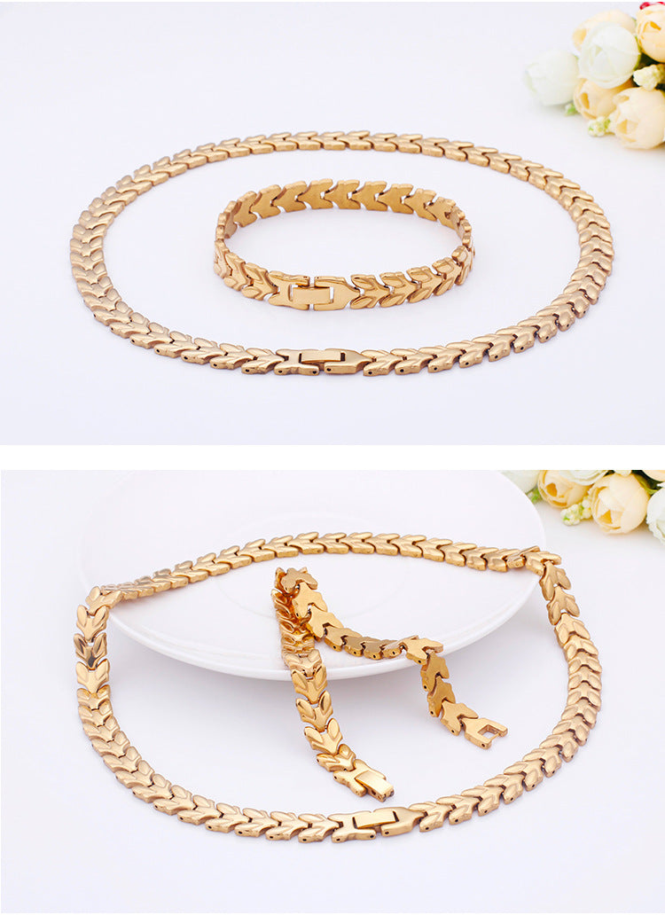 New Fashion Stainless Steel Splicing Bracelet Necklace Set Wholesale