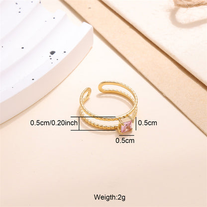 Lady Solid Color Stainless Steel Plating Inlay Zircon 18k Gold Plated Open Rings