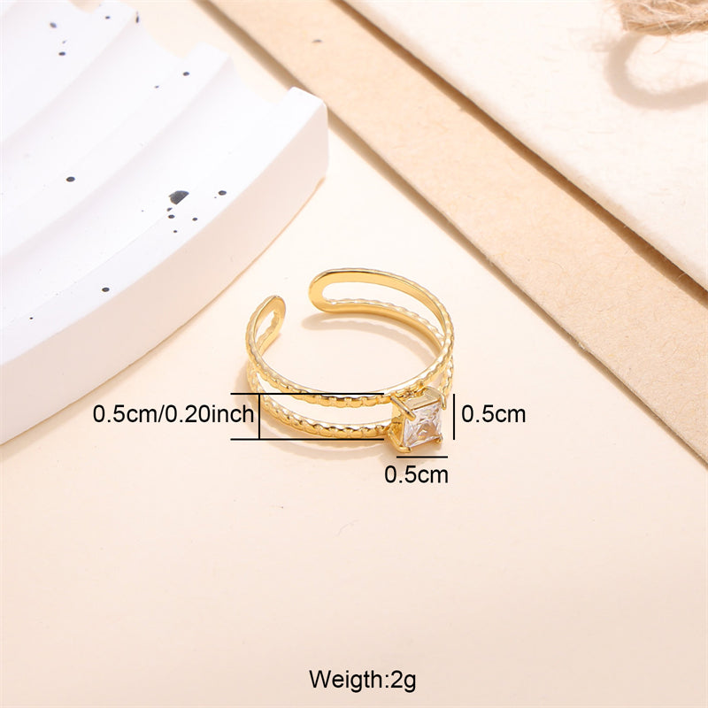 Lady Solid Color Stainless Steel Plating Inlay Zircon 18k Gold Plated Open Rings