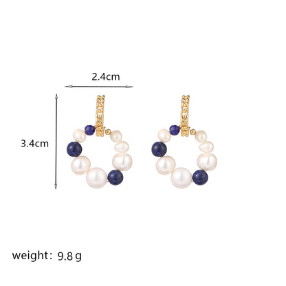 1 Pair Commute Round Plating Inlay Freshwater Pearl Copper Agate 18k Gold Plated Drop Earrings Earrings