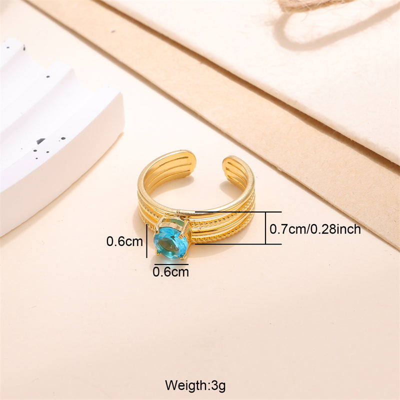 Classic Style Solid Color Stainless Steel Plating Inlay Zircon 18k Gold Plated Open Rings