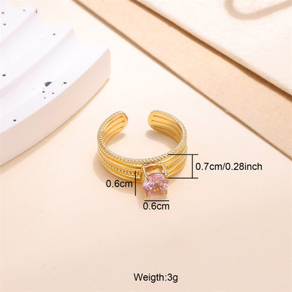 Classic Style Solid Color Stainless Steel Plating Inlay Zircon 18k Gold Plated Open Rings