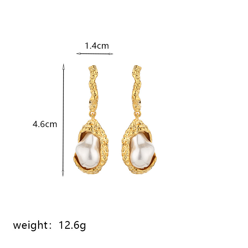 1 Pair Commute Round Plating Inlay Imitation Pearl Copper Turquoise Agate 18k Gold Plated Drop Earrings Ear Studs