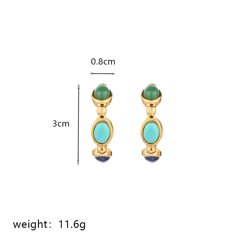 1 Pair Commute Round Plating Inlay Imitation Pearl Copper Turquoise Agate 18k Gold Plated Drop Earrings Ear Studs