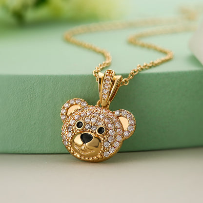 Retro Simple Style Panda Cat Copper Plating Inlay Zircon 18k Gold Plated Pendant Necklace