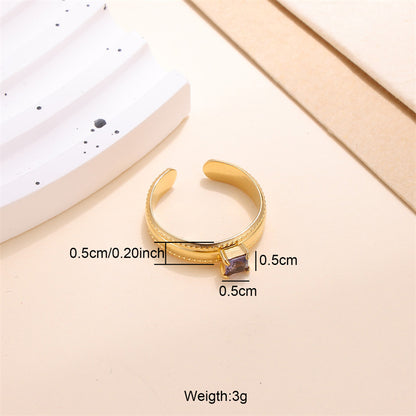 Classic Style Solid Color Stainless Steel Plating Inlay Zircon 18k Gold Plated Open Rings