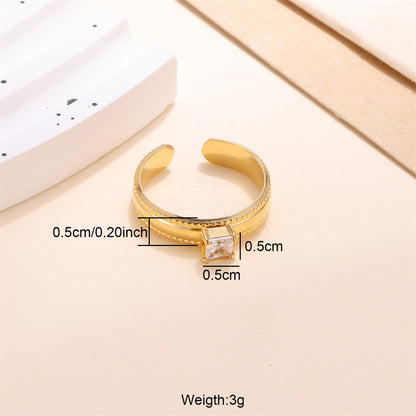 Classic Style Solid Color Stainless Steel Plating Inlay Zircon 18k Gold Plated Open Rings