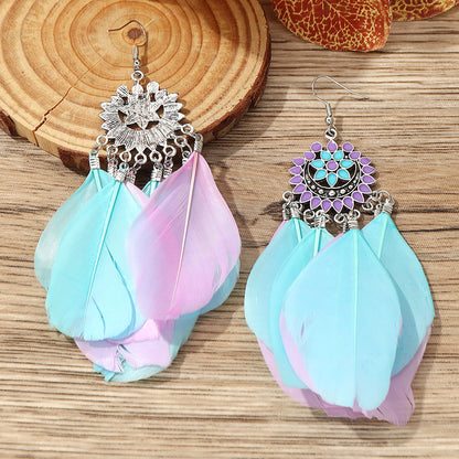 1 Pair Vacation Bohemian Water Droplets Flower Plating Artificial Feather Alloy Gold Plated Silver Plated Drop Earrings