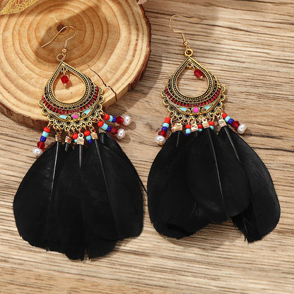 1 Pair Vacation Bohemian Water Droplets Flower Plating Artificial Feather Alloy Gold Plated Silver Plated Drop Earrings