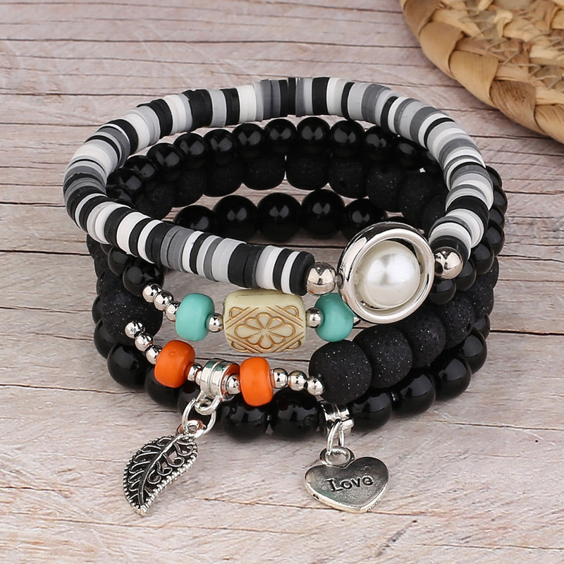 Wholesale Jewelry Simple Style Round Alloy Wood Glass Bead Beaded Bracelets