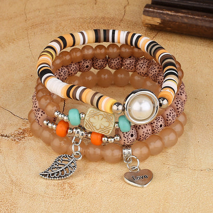 Wholesale Jewelry Simple Style Round Alloy Wood Glass Bead Beaded Bracelets