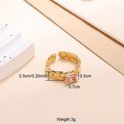 Elegant Solid Color Stainless Steel Plating Inlay Zircon 18k Gold Plated Open Rings