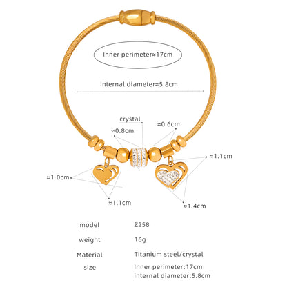 Casual Simple Style Star Heart Shape Butterfly Titanium Steel Plating Inlay Rhinestones 18k Gold Plated Bangle