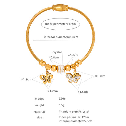 Casual Simple Style Star Heart Shape Butterfly Titanium Steel Plating Inlay Rhinestones 18k Gold Plated Bangle