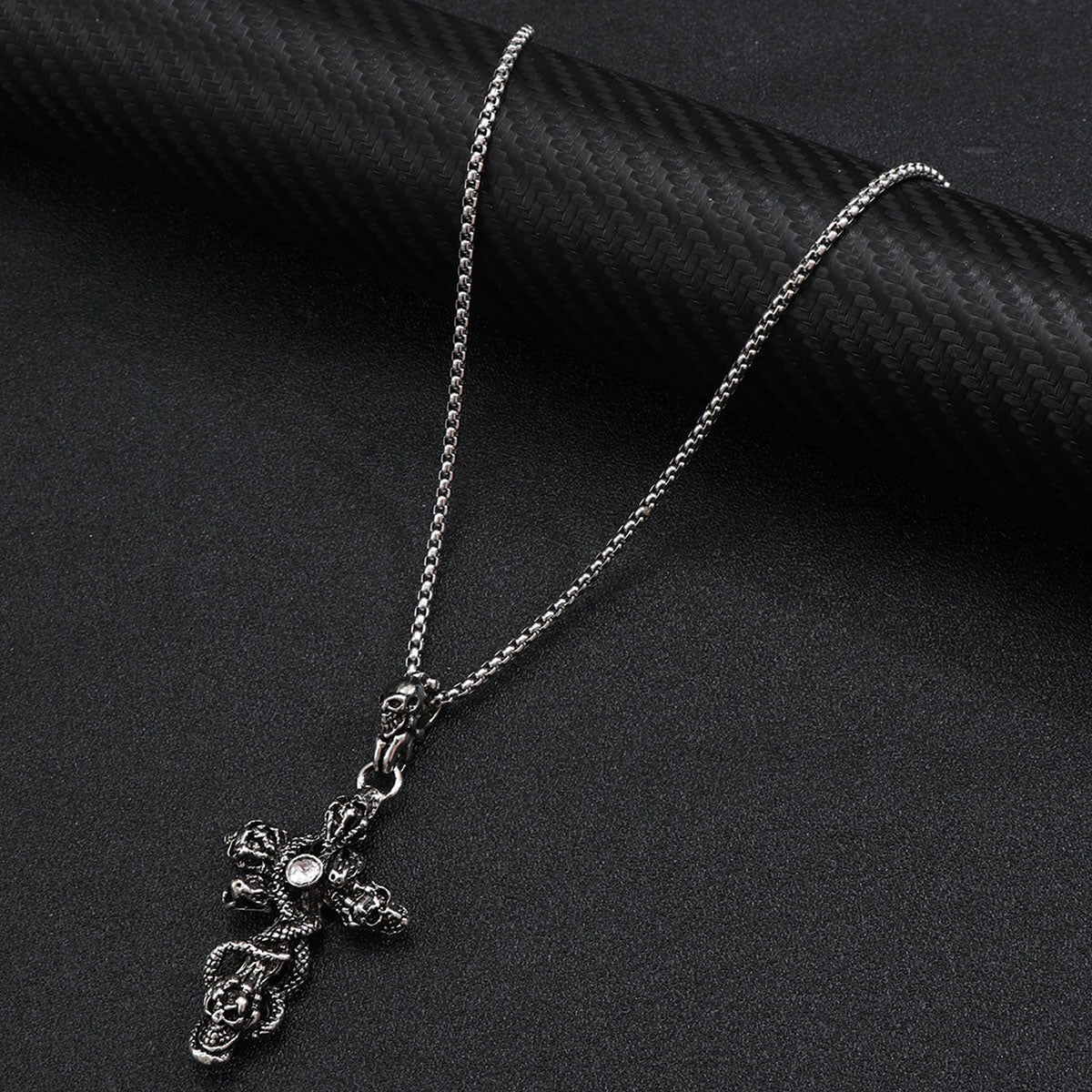 Hip-hop Punk Cross Tree Skull Stainless Steel Alloy Plating Silver Plated Pendant Necklace