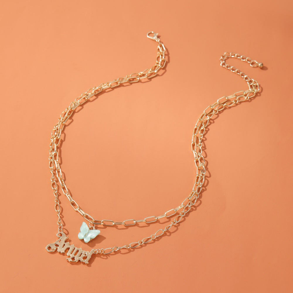 Double Acrylic Butterfly Necklace Fashion Alphabet Angel Pendant Baby Girl English Alphabet Necklace Wholesale Gooddiy
