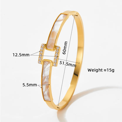 Streetwear Square Stainless Steel Plating Inlay Artificial Diamond Shell Bangle