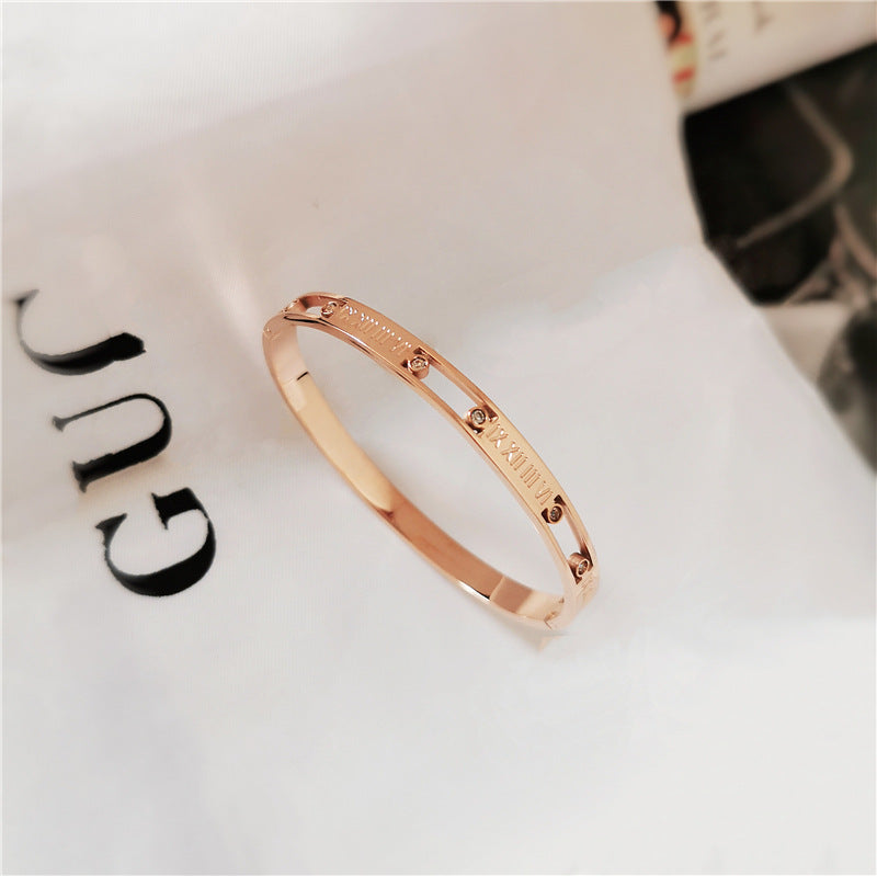 Casual Simple Style Round Square Stripe Stainless Steel Plating Inlay Zircon 18k Gold Plated Bangle