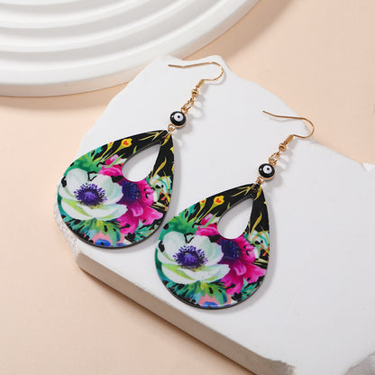 1 Pair Retro Water Droplets Flower Arylic Drop Earrings