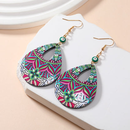 1 Pair Retro Water Droplets Flower Arylic Drop Earrings