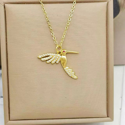 Elegant Bird Copper Plating Inlay Zircon Pendant Necklace