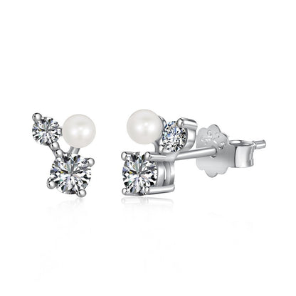 1 Pair Modern Style Round Plating Inlay Sterling Silver Freshwater Pearl Zircon Drop Earrings