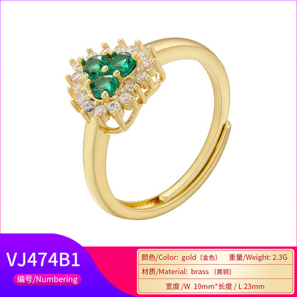 Casual Simple Style Heart Shape Copper Plating Inlay Zircon 18k Gold Plated Open Rings